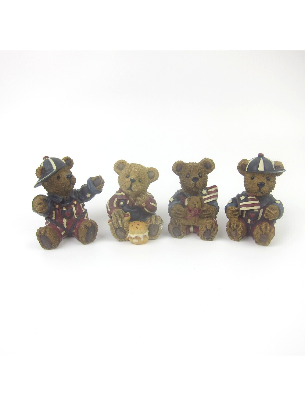 4 Vintage Patriotic Bear Figurines Red White & Blue Hats American Flags Young's